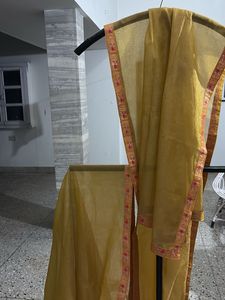 Yellow saree with Banarasi Border and blouse piece