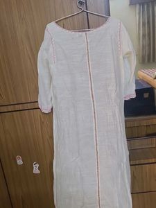 White Kurta with Red Floral Embroidery