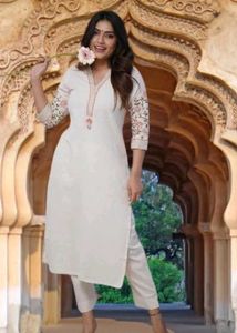 White Embroidered Kurta pant set