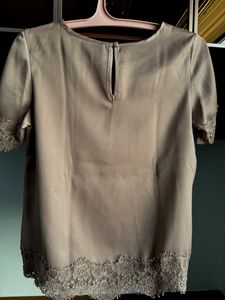 Elegant Lace Trim Satin Top