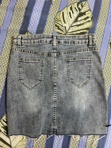 washed denim blue skirt