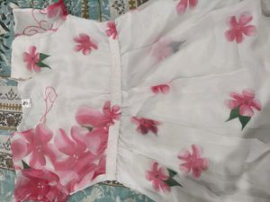 White Floral Print Ethnic Dress