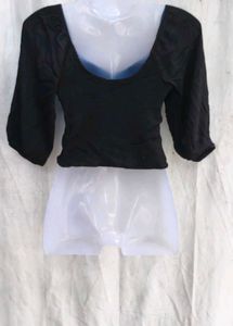 70209. Chic Black Puff Sleeve Smocked Top