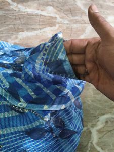 4 mtr Blue Striped Fabric with Leaf Design
