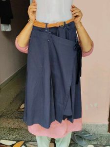 Stylish Navy Blue Wrap Style Flared Skirt