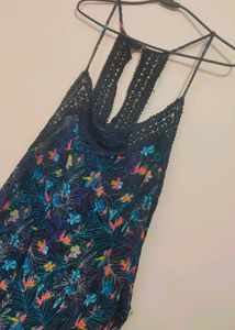 Black Flowy Floral Print Mini Jumpsuit 42 Bust