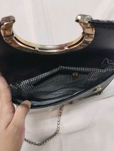 Black Glitter Sling Bag with Gold Chain