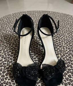 Black Embellished Bow Heels