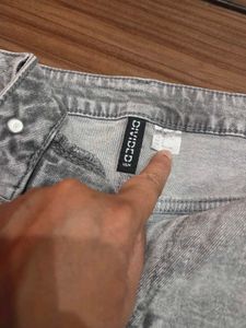 H&amp;M Grey Denim Frayed Hem Shorts