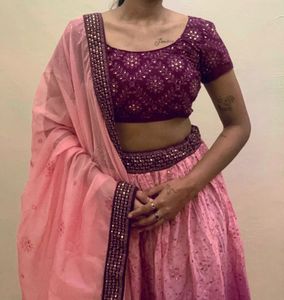 Elegant Pink &amp; Purple Embroidered Lehenga Choli