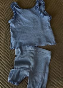 Blue Ribbed Tank Top &amp; Shorts Set