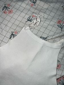 White Knit Tank Top with Tie Straps