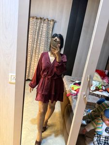 Maroon Velvet Wrap Dress🎀🦋