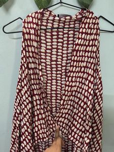 Boho Maroon &amp; White Dotted Kimono Vest