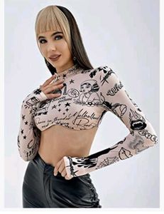 Graphic Print Long Sleeve Crop Top