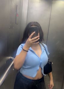 Blue Ribbed Zip-Up Top