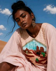 Unique Desert Landscape Embroidered Tunic Top