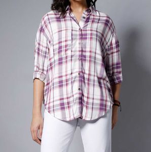 Purple Plaid Button-Up Shirt
