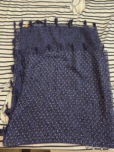 Blue Floral Print Dupatta with Tassels