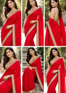 Elegant Red Saree with Golden Border