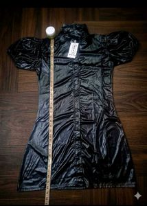 Faux Leather Puff Sleeve Dress
