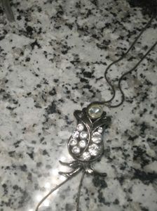 Vintage Silver Tone Crystal Flower Pendant