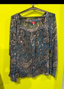 Chic Paisley Print Sheer Tunic Top