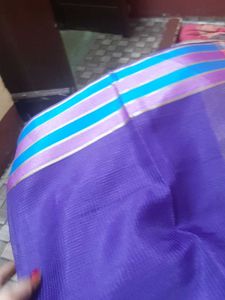 Vibrant Purple Saree with Striped Border
