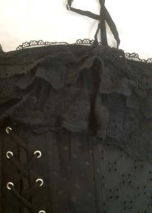 Black Designer Lace Up Corset Top