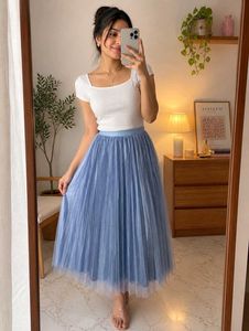 Powder blue Mesh pleated Skirt