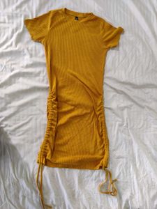 RIO Mustard Yellow Ruched Bodycon Dress
