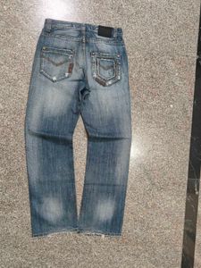 Studded Distressed Blue Denim Jeans