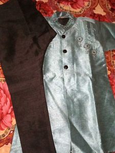 Boy's Light Blue Embroidered Kurta