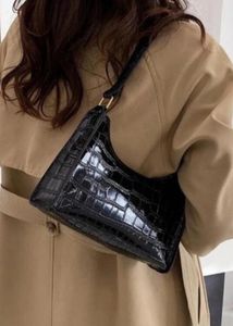 Chic Black Croc Embossed Shoulder Bag