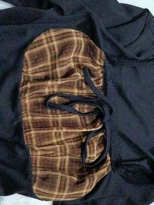 Stylish Plaid Detail Long Sleeve Top