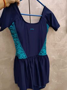 Navy Blue Swimsuit with Teal Accents