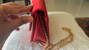 Red Sling Bag with Stylish Chain