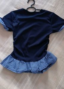 Navy Blue Ruffled Hem Top