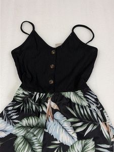 Women's Black Leaf Print Romper