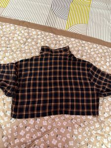 Brown &amp; Black Plaid Cropped Shirt