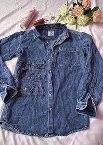 Blue Denim Galaxy Print Button-Up Shirt