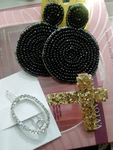 Sparkly Hair Clips(handmade) and Beaded Earrings S