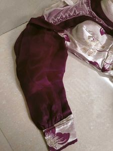 Cream And Maroon Colour Gown