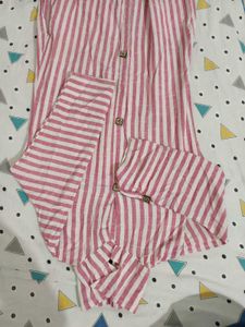 Pink Striped cotton Kurta Set