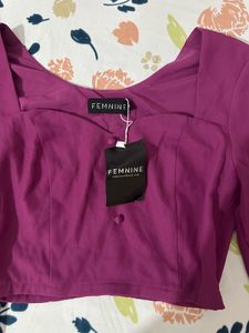 Purple Cropped Square Neck Top