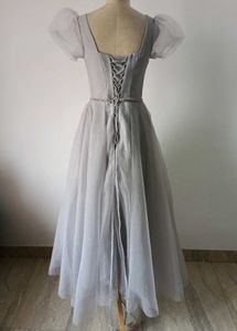 Elegant Grey Puff Sleeve Gown