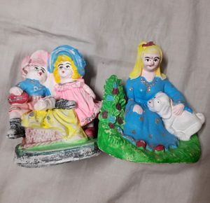COMBO 2 Clay Idols Figurines Decorative Accessories Gift Showpiece Home Decor Clay Art Clay Dolls Matir Putul Disney Cartoon Decor Table Decor Romantic Love Decor Gifts For Couple