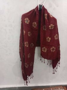 Stylish Maroon Floral Dupatta with Tassels
