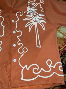 Orange Tropical Print Button-Up Shirt