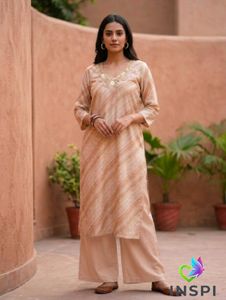 Graceful Striped Kurta with Embellished Neckline